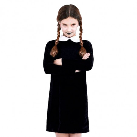 Tradineur - Disfraz infantil de Miércoles Addams, modelo Strange Girl sencillo, poliéster, incluye vestido, Halloween, carnaval,
