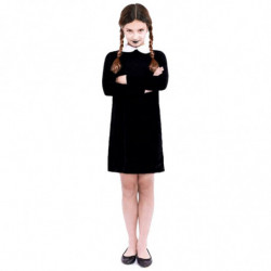 Tradineur - Disfraz infantil de Miércoles Addams, modelo Strange Girl sencillo, poliéster, incluye vestido, Halloween, carnaval,