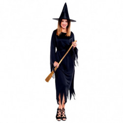 Tradineur - Disfraz de Bruja Negra para Adultos - Fabricado en Poliéster - Incluye Sombrero, Vestido y Cinturón - Ideal para dis
