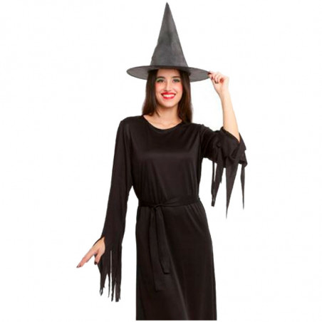 Tradineur - Disfraz de Bruja Negra para Adultos - Fabricado en Poliéster - Incluye Sombrero, Vestido y Cinturón - Ideal para dis