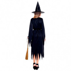 Tradineur - Disfraz de Bruja Negra para Adultos - Fabricado en Poliéster - Incluye Sombrero, Vestido y Cinturón - Ideal para dis