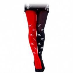 Tradineur - Pantis de pirata, negro y rojo, calaveras, 90% poliéster y 10% licra, complemento para disfraces, carnaval, Hallowee