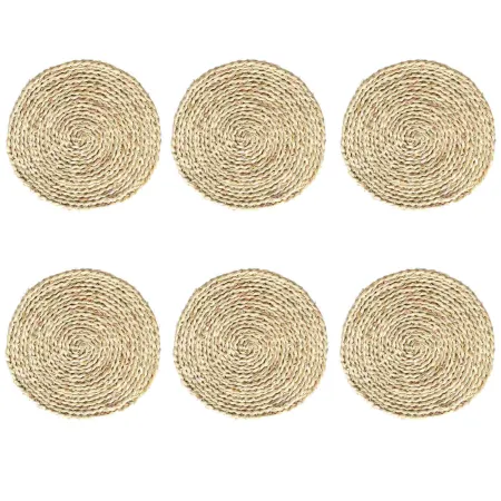 Pack de 6 salvamanteles realizados en paja, con forma redonda, de 30 cm de diámetro y 1,5 cm de alto, para colocar utensilios de Pack de 6 salvamanteles realizados en paja, con forma redonda, de 30 cm de diámetro y 1,5 cm de alto, para colocar utensilios de