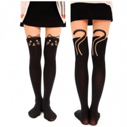 Tradineur - Pantis de gato negro, 90% poliéster y 10% licra, complemento para disfraz de gatita sexy, carnaval, Halloween, cospl