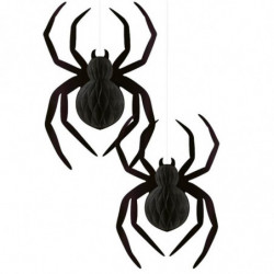 Tradineur - Pack de 2 Arañas de Papel para Halloween - Adorno de Papel - Decoración para Halloween - 24 x 35 cm - Color Negro