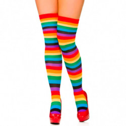 Tradineur - Pantis con rayas arco iris, 90% poliéster y 10% licra, complemento para disfraces, carnaval, Halloween, cosplay, fie