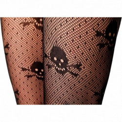 Tradineur - Pantis de red con calaveras, negro, 90% poliéster y 10% licra, complemento para disfraz de pirata, carnaval, Hallowe