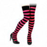 Tradineur - Medias con rayas negras y fucsia, 90% poliéster + 10% licra, complemento para disfraces, carnaval, Halloween, cospla