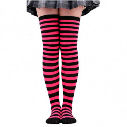 Tradineur - Medias con rayas negras y fucsia, 90% poliéster + 10% licra, complemento para disfraces, carnaval, Halloween, cospla
