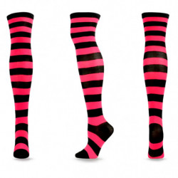 Tradineur - Medias con rayas negras y fucsia, 90% poliéster + 10% licra, complemento para disfraces, carnaval, Halloween, cospla