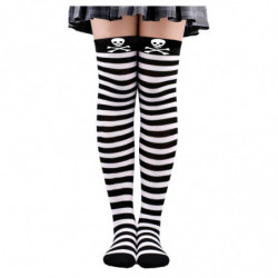 Tradineur - Medias de pirata con rayas negras y blancas, calavera, 90% poliéster + 10% licra, complemento para disfraces, carnav