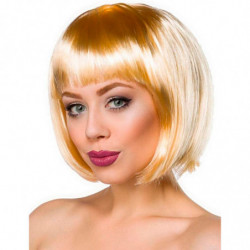 Tradineur - Peluca Bob rubia para mujer, fibra sintética, complemento para disfraz de carnaval, Halloween, cosplay, fiestas (Adu