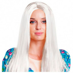 Tradineur - Peluca extralarga blanca para mujer, fibra sintética, complemento para disfraz de carnaval, Halloween, cosplay, fies