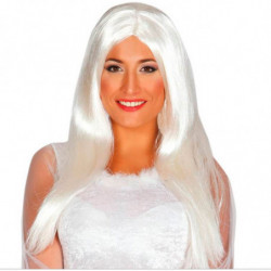 Tradineur - Peluca extralarga blanca para mujer, fibra sintética, complemento para disfraz de carnaval, Halloween, cosplay, fies