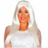 Tradineur - Peluca extralarga blanca para mujer, fibra sintética, complemento para disfraz de carnaval, Halloween, cosplay, fies