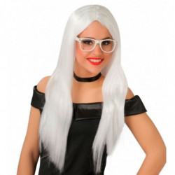 Tradineur - Peluca extralarga blanca para mujer, fibra sintética, complemento para disfraz de carnaval, Halloween, cosplay, fies