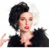 Tradineur - Peluca de Cruella de Vil para mujer, fibra sintética, complemento para disfraz de villana, carnaval, Halloween, cosp