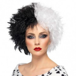 Tradineur - Peluca de Cruella de Vil para mujer, fibra sintética, complemento para disfraz de villana, carnaval, Halloween, cosp