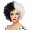 Tradineur - Peluca de Cruella de Vil para mujer, fibra sintética, complemento para disfraz de villana, carnaval, Halloween, cosp