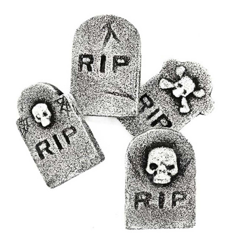 Tradineur - Pack de 4 Lápidas RIP para Halloween - Decoración de temporada - Adornos para Halloween - 11,5 x 7,5 cm - Modelos Al Tradineur - Pack de 4 Lápidas RIP para Halloween - Decoración de temporada - Adornos para Halloween - 11,5 x 7,5 cm - Modelos Al
