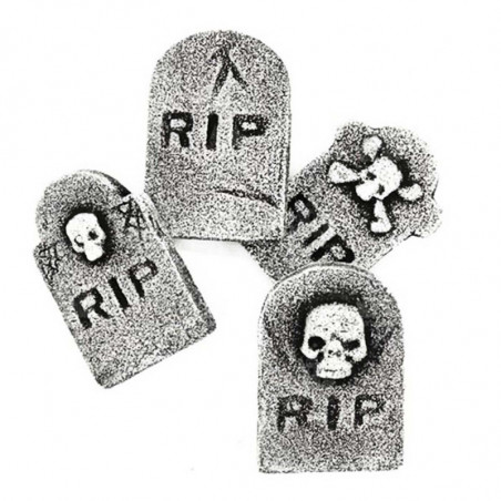 Tradineur - Pack de 4 Lápidas RIP para Halloween - Decoración de temporada - Adornos para Halloween - 11,5 x 7,5 cm - Modelos Al