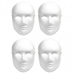 Tradineur - Pack de 4 Máscaras Blancas para Halloween - Fabricado en Plástico - Complemento para Disfraces - Talla Unica