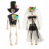 Tradineur - Pack de 2 Esqueletos vestidos de novios - Adorno para Halloween - Fabricado en plástico - Vestidos de Negro con Flor