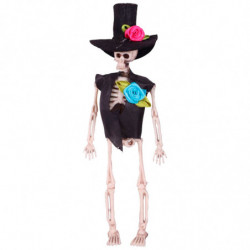 Tradineur - Pack de 2 Esqueletos vestidos de novios - Adorno para Halloween - Fabricado en plástico - Vestidos de Negro con Flor