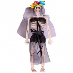Tradineur - Pack de 2 Esqueletos vestidos de novios - Adorno para Halloween - Fabricado en plástico - Vestidos de Negro con Flor