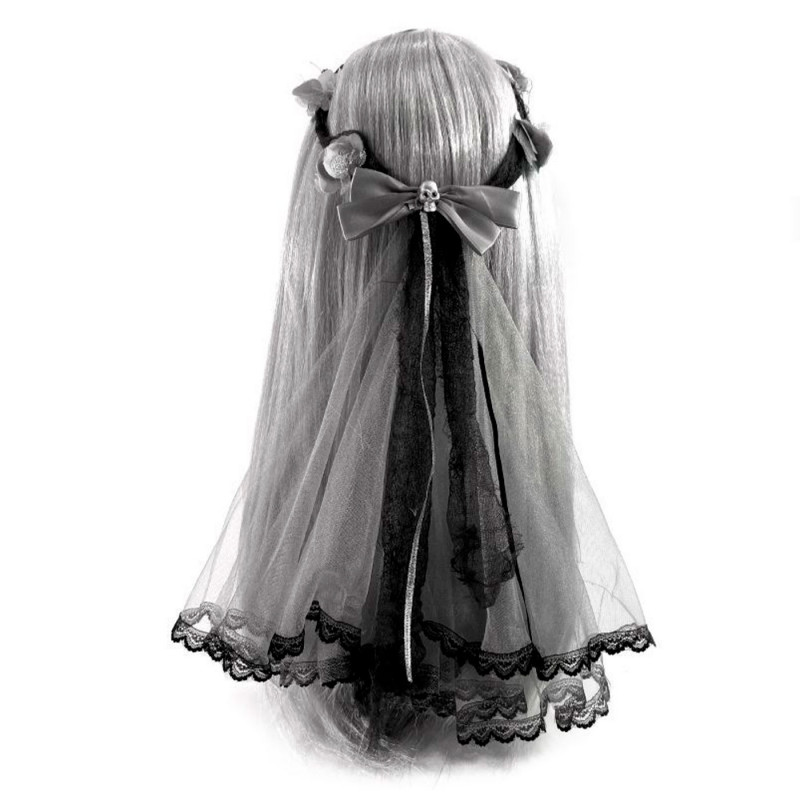 Tradineur - Velo de novia muerta con lazo, poliéster, complemento para disfraz de carnaval, Halloween, cosplay, fiestas temática