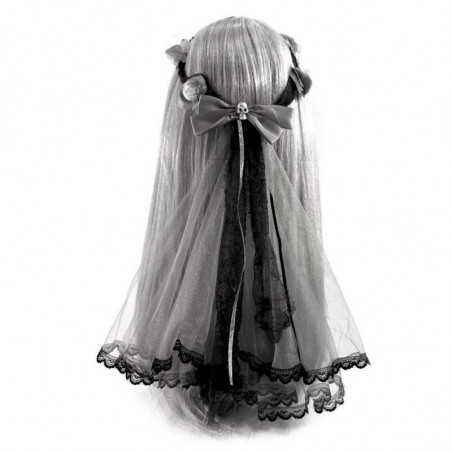 Tradineur - Velo de novia muerta con lazo, poliéster, complemento para disfraz de carnaval, Halloween, cosplay, fiestas temática