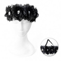 Tradineur - Cinta para pelo con rosas negras y calaveras, poliéster y plástico, complemento para disfraz de carnaval, Halloween,