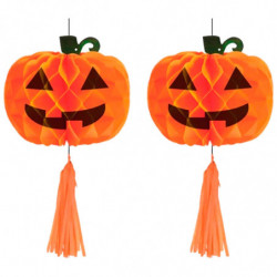 Tradineur - Pack de 2 Calabazas colgantes para Halloween - Fabricado en Papel - Decoración de temporada - Adornos para Halloween