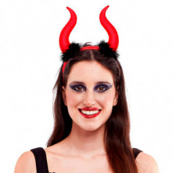 Tradineur - Diadema de demonio rojo, poliéster y plástico, complemento para disfraz de diablesa, carnaval, Halloween, cosplay, f
