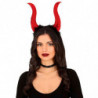 Tradineur - Diadema de demonio rojo, poliéster y plástico, complemento para disfraz de diablesa, carnaval, Halloween, cosplay, f