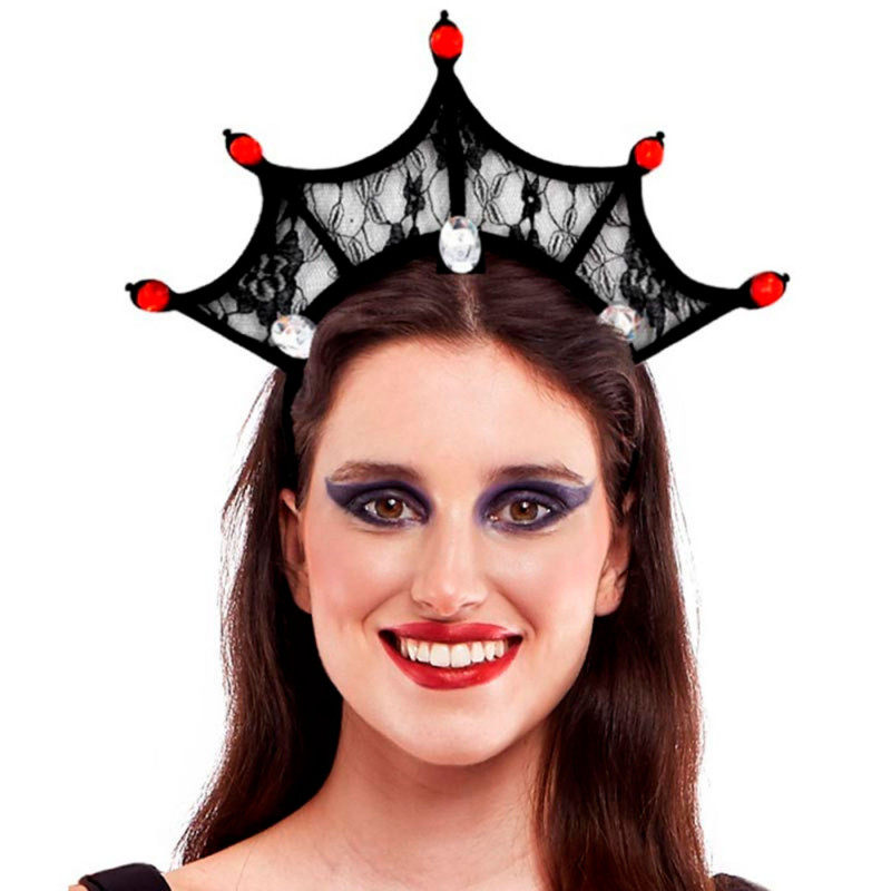 Tradineur - Diadema de reina malvada, poliéster y plástico, complemento para disfraces de carnaval, Halloween, cosplay, fiestas Tradineur - Diadema de reina malvada, poliéster y plástico, complemento para disfraces de carnaval, Halloween, cosplay, fiestas