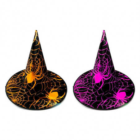 Tradineur - Sombrero de Bruja con diseño de telarañas - Fabricado en Poliéster - Complemento para disfraces -  Ideal para disfru