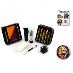 Tradineur - Set de maquillaje para carnaval, modelo Animales, incluye bandeja, 7 ceras, 2 tubos de crema, aplicador y 2 esponjas