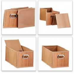 Tradineur - Organizador plegable de bambú con asa, cajón apilable, ordenación, ropa, fácil de limpiar, antipolvo, antihumedad, 3