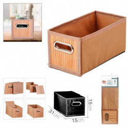 Tradineur - Organizador plegable de bambú con asa, cajón apilable, ordenación, ropa, fácil de limpiar, antipolvo, antihumedad, 3
