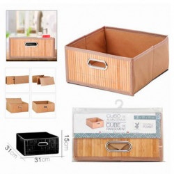 Tradineur - Organizador plegable de bambú con asa, cajón apilable, ordenación, ropa, fácil de limpiar, antipolvo, antihumedad, 3