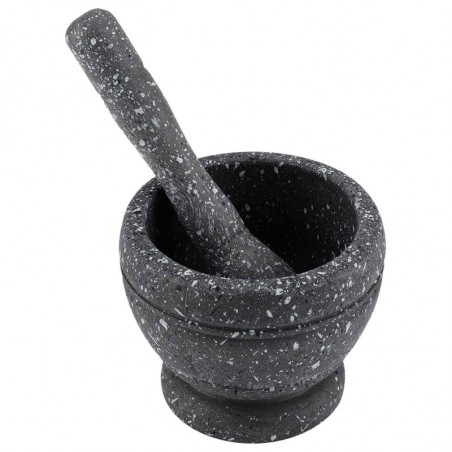 Tradineur - Mortero efecto Granito - Fabricado en Plástico -  Mortero manual de cocina para moler ajo, especias y hierbas - Ø 11