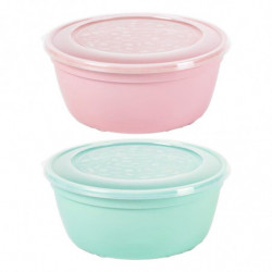 Tradineur - Pack de 2 Fiambreras Redondas Pastel - Fabricado en Plástico - Capacidad de 1,7 Litros - Apta para microondas y lava