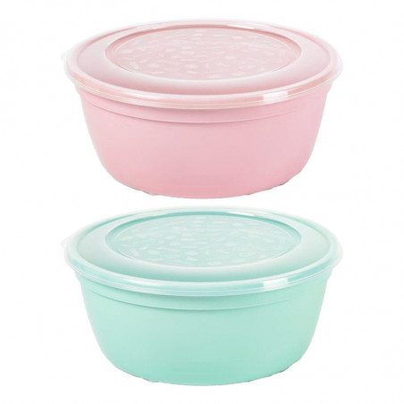 Tradineur - Pack de 2 Fiambreras Redondas Pastel - Fabricado en Plástico - Capacidad de 1,7 Litros - Apta para microondas y lava