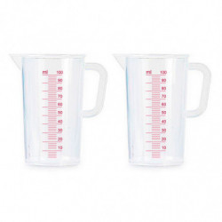 Tradineur - Pack de 2 Jarras de medición con asa - Fabricado en Plástico - Capacidad de 125 ml - Medidas hasta 100 ml - 8,5 x 5,