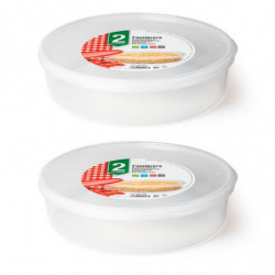 Tradineur - Pack de 2 Fiambreras Redondas para tortillas - Capacidad de 2 Litros - Fabricado en plástico - Apto para microondas