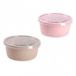 Tradineur - Pack de 2 Fiambreras Redondas Pastel - Capacidad de 1,7 Litros - Fabricado en Plástico - Apto para microondas y cong