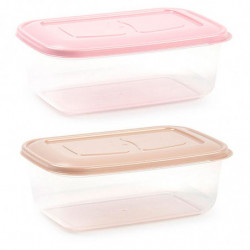 Tradineur - Pack de 2 Fiambreras rectangulares Pastel - Capacidad de 1,2 Litros - Fabricado en Plástico - Apto para Microondas y