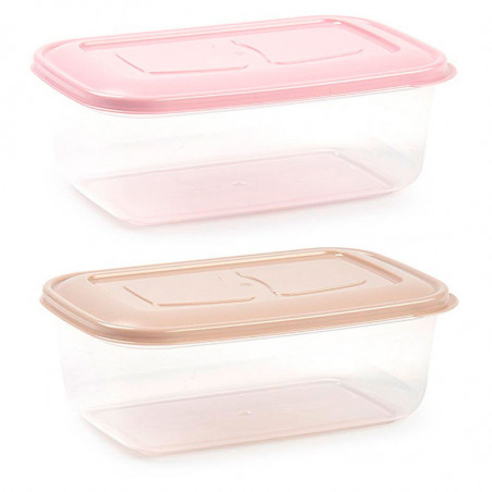 Tradineur - Pack de 2 Fiambreras rectangulares Pastel - Capacidad de 1,2 Litros - Fabricado en Plástico - Apto para Microondas y