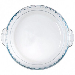 Tradineur - Molde redondo para tarta con asas, vidrio borosilicato, fuente transparente, postres, repostería, hornear, extra res